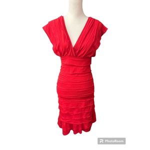 Max Studio Red Dress Medium Layered Double V Tiered
